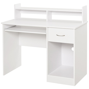 HOMCOM-Escritorio compacto para ordenador, escritorio fijo de madera blanca con bandeja extraíble para teclado y estantes, 104x48x95,5 cm - Product Image 4