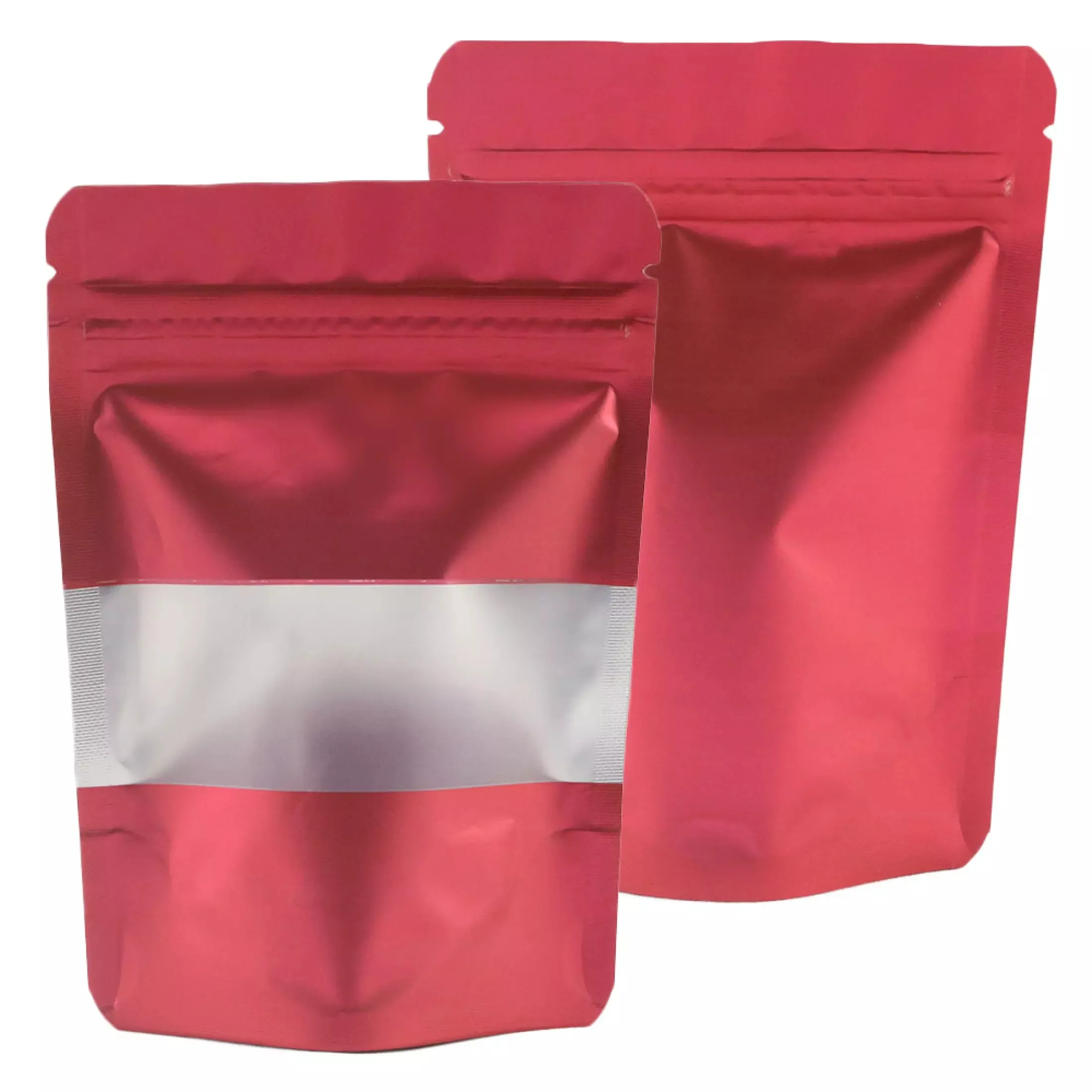 9*12 in Red Zip Lock Mylar Foil Bag with Matte Clear Window Self Seal Tear Notch Reclosable Reusable Flat Pouches for 600g Tea