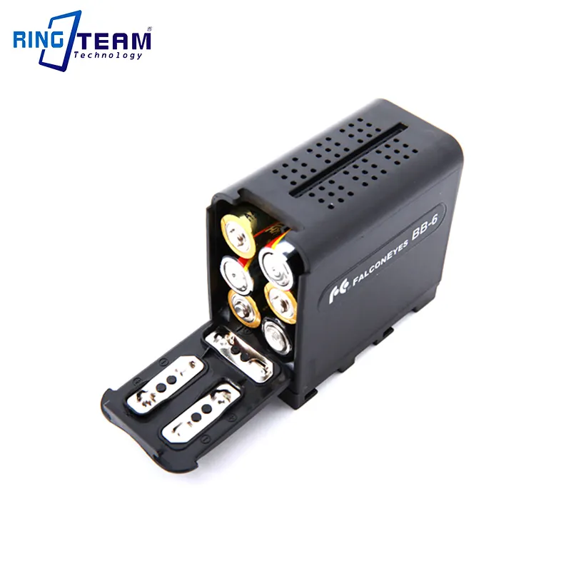 NP-F970 बैटरी मामले फाल्कन आंखें BB-6 बॉक्स 6 ए. ए. बैटरी के लिए फिट एलईडी वीडियो प्रकाश दीपक की निगरानी पैनल