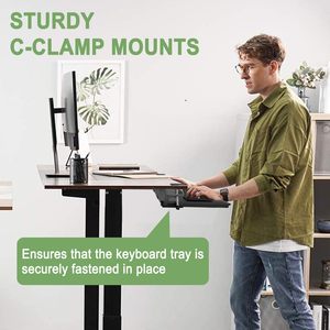 11.8 Inch Large Size Tray Desk Adjustable Pull <strong>Keyboard</strong> <strong>Mouse</strong> Tray Sturdy C-Clamp Mount Platform for Home Office <strong>Computer</strong> <strong>Use</strong> - Product Image 4
