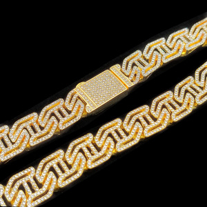 Moda takı 16mm geniş AAA Rhinestone 16mm H mektup altın küba Link zinciri Hip Hop paslanmaz çelik kolye - Product Image 2