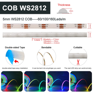 Sxzm ไฟแถบ WS2812B อัจฉริยะ5V 5mm 160LEDs/M RGB แถบไฟ LED แต่ละอันสามารถระบุที่อยู่ได้สำหรับตกแต่งห้องรถจักรยาน - Product Image 4