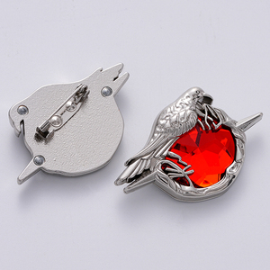 Crow <strong>Ruby</strong> Metal <strong>Brooch</strong> Button Badge Customizable 3D Design Magnet Iron Tin Enamel Plating Embroidered Logo Cartoon Rhinestones - Product Image 3