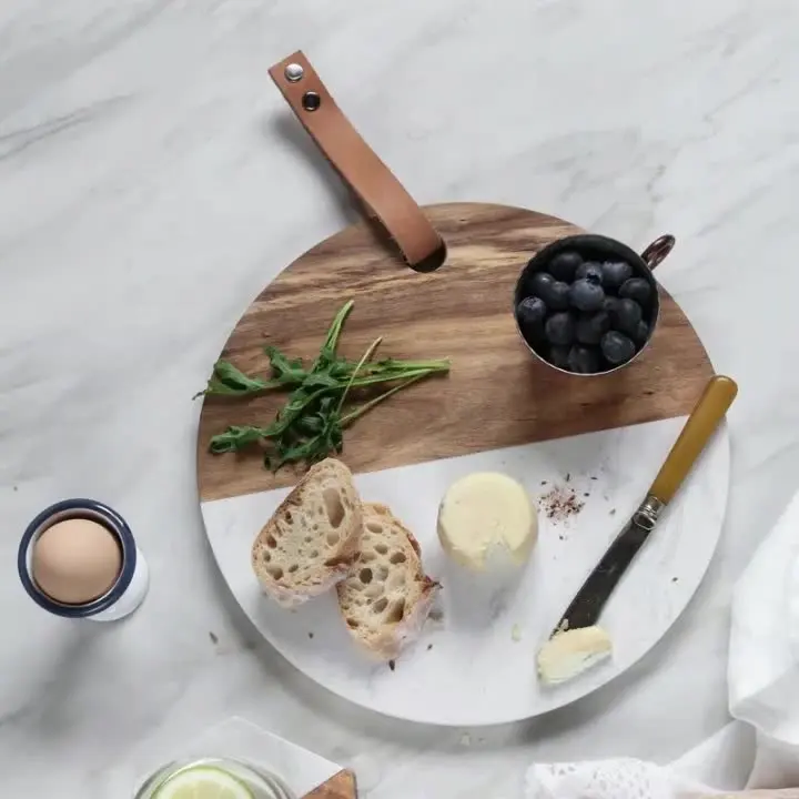 Runde Form Marmor Schneidebrett Käse Bord Marmor und Holz Schneiden Bord