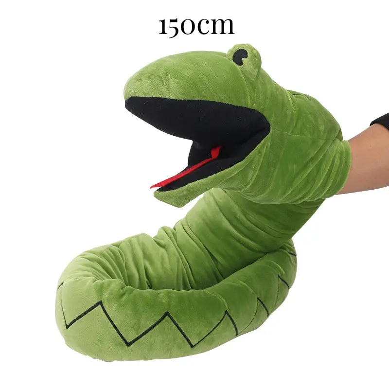 Venta caliente divertido humano suave peluche juguete educativo juguetes de peluche marioneta de mano realista serpiente dinosaurio tiburón marioneta