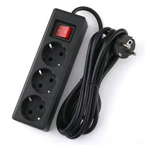 EU Standard German Type Power Strip <strong>3</strong>/<strong>4</strong>/5 Sockets in Row Flat <strong>Adapter</strong> Light Switch with Surge Protector Extension Cable - Product Image 1