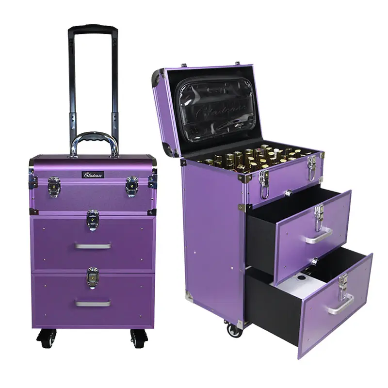 Valigetta per trucco professionale da fabbrica con ruote e cassetti Beauty Cosmetic train Case per uomo e donna