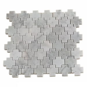 Thiết kế chữ thập độc đáo Carrara đá cẩm thạch trắng Gạch <span class=keywords><strong>Mosaic</strong></span> ủng hộ trên lưới - Product Image 1