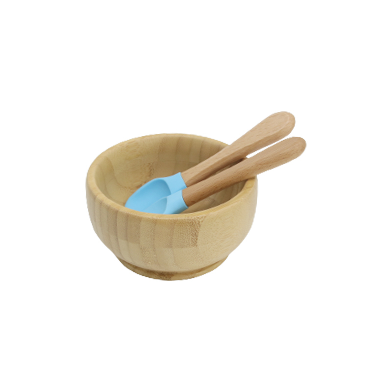 Bol en bambou avec cuillère et fourchette 89#(Bleu poussiéreux)