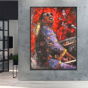 لوحة فنية جدارية بشكل امرأة مرسومة باليد على قماش الأكريليك على شكل آلة موسيقية تناسب غرفة المعيشة - Product Image 3