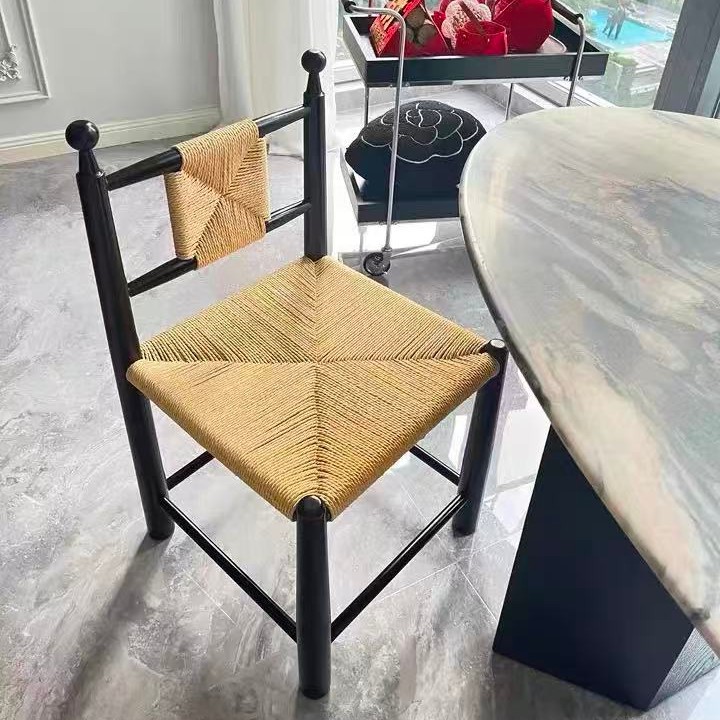 Straw chair, black
