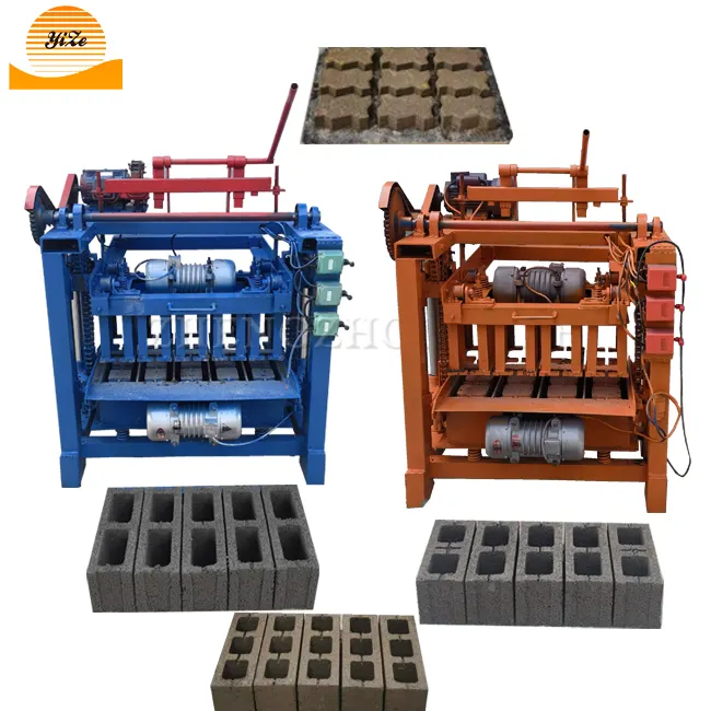 Electric 4-35 fixed concrete cement hollow block machine paver brick making machine with diesel engine