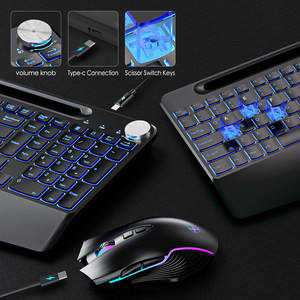 Teclado y ratón inalámbricos de 2,4G, teclado recargable con reposamuñecas RGB, perilla de volumen de ratón jiggler iluminada de tamaño completo - Product Image 3