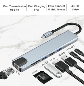 8合1 C型适配器扩展坞usb-c集线器4K 30hz转换器以太网3.0 USB C 8合1集线器USB站扩展坞 - Product Image 2