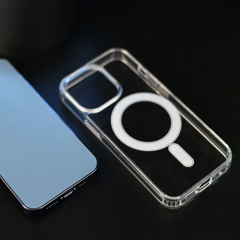 Accessori per pc magnetici trasparenti anti gialli di lusso custodia trasparente per cellulare per IPhone 15 pro max 14