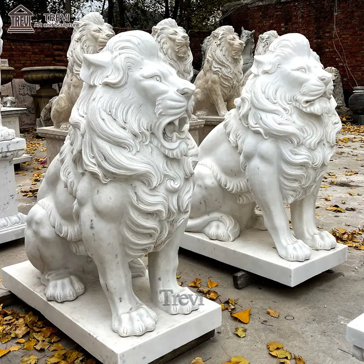 Alta qualidade ao ar livre Natural White Life Size Marble Lion Statue Preço