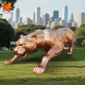 Thép không gỉ sơn vàng Cheetah điêu khắc thương mại ngoài trời nghệ thuật cài đặt lớn sàn đứng trang trí may mắn - Product Image 2