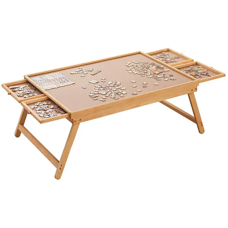 Tablero de rompecabezas de madera Muebles de mesa de rompecabezas con cuatro cajones para clasificación de rompecabezas para niños y adultos