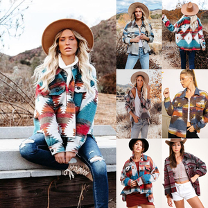Western Fall Winter Spring Women's Clothing Shacked Long Sleeve Shacket Jacket <strong>Coat</strong> Women Button Down Vintage Aztec Jacket <strong>Coat</strong>