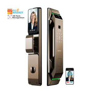 Cerradura de puerta inteligente con reconocimiento facial 3D Glomarket con cámara seguridad de huellas dactilares completamente automática Tuya Wifi cerradura inteligente Digital
