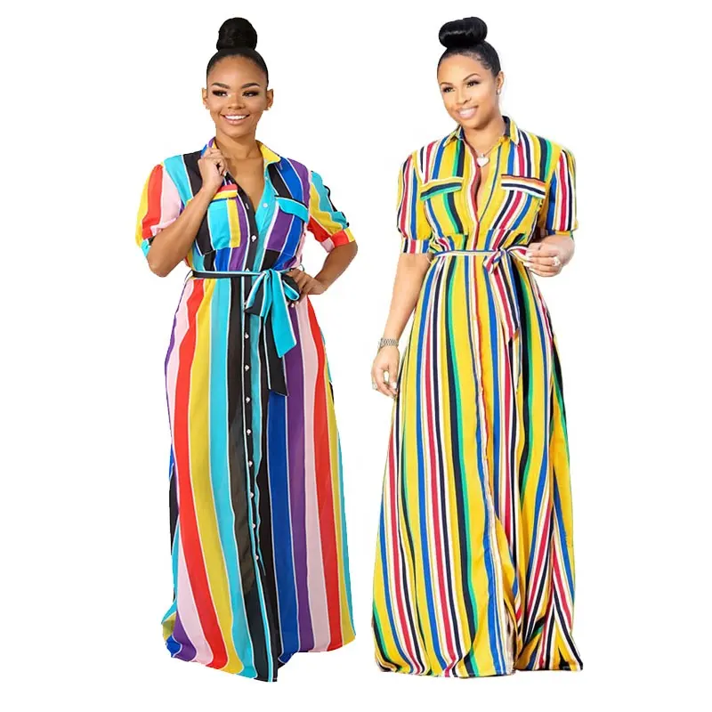 OEM Manufacturer Custom Plus Size 4XL Floral Print Boutique Women's Fashion Dress Party Dating Strips Printing Casual Long Dress