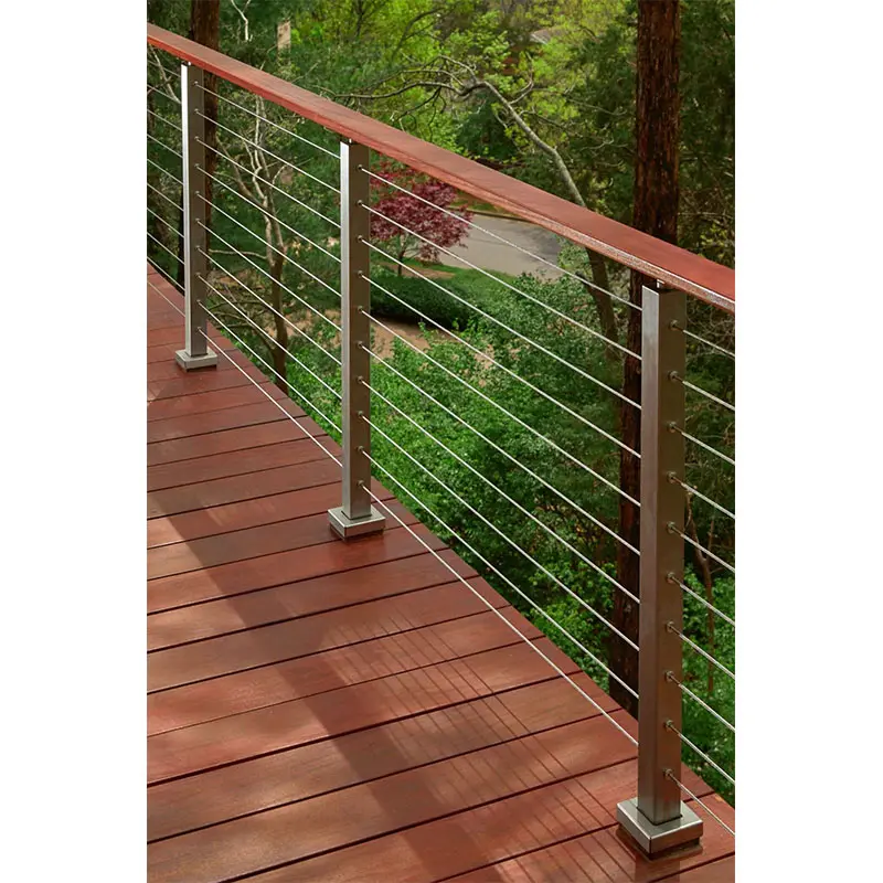 Stair railing post wire railing with timber handrail