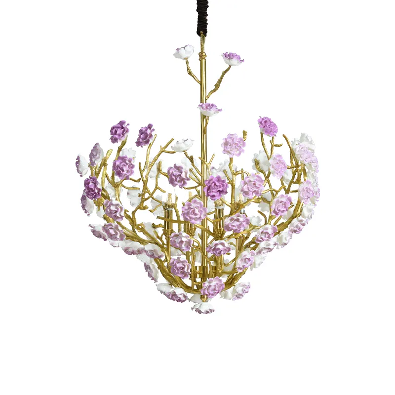 Zhongshan Hotel lampadario soffitti alti luce pendente vendita viola ceramica fiori Semi montaggio lampadario e porcellana