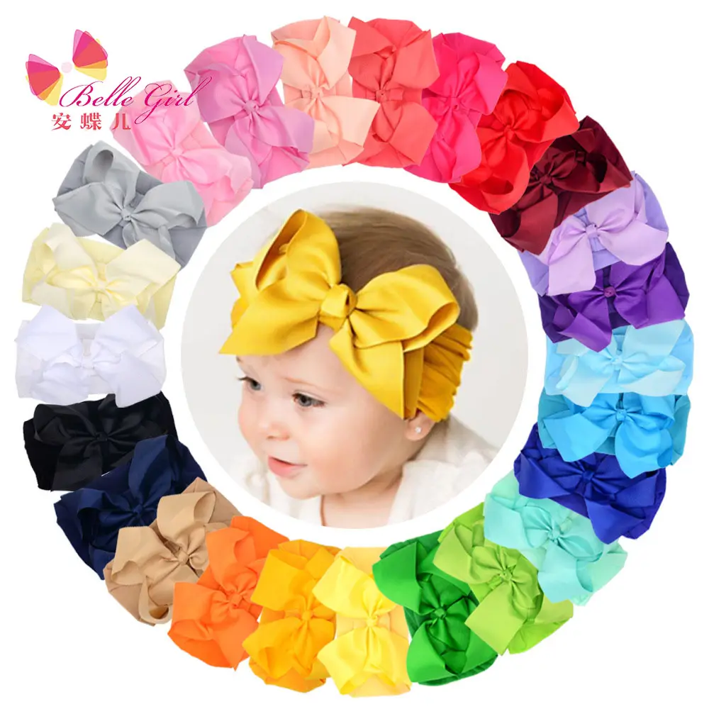 BELLEWORLD – grand nœud élastique doux pour enfants, bandeau gaufré couleur unie, grand nœud enveloppant la tête en tissu de coton, bandeau pour bébé