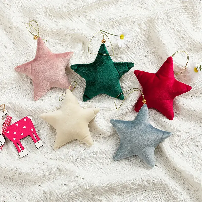Großhandel Weihnachts sterne Baum Ornamente Kleine Kugeln hängen Weihnachts dekoration Plüsch Samt Stern