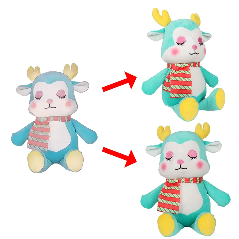 Factory Whole Sale OEM ODM Custom Plush Green Deer Embroidery Colorful Soft Plush Animal Toy