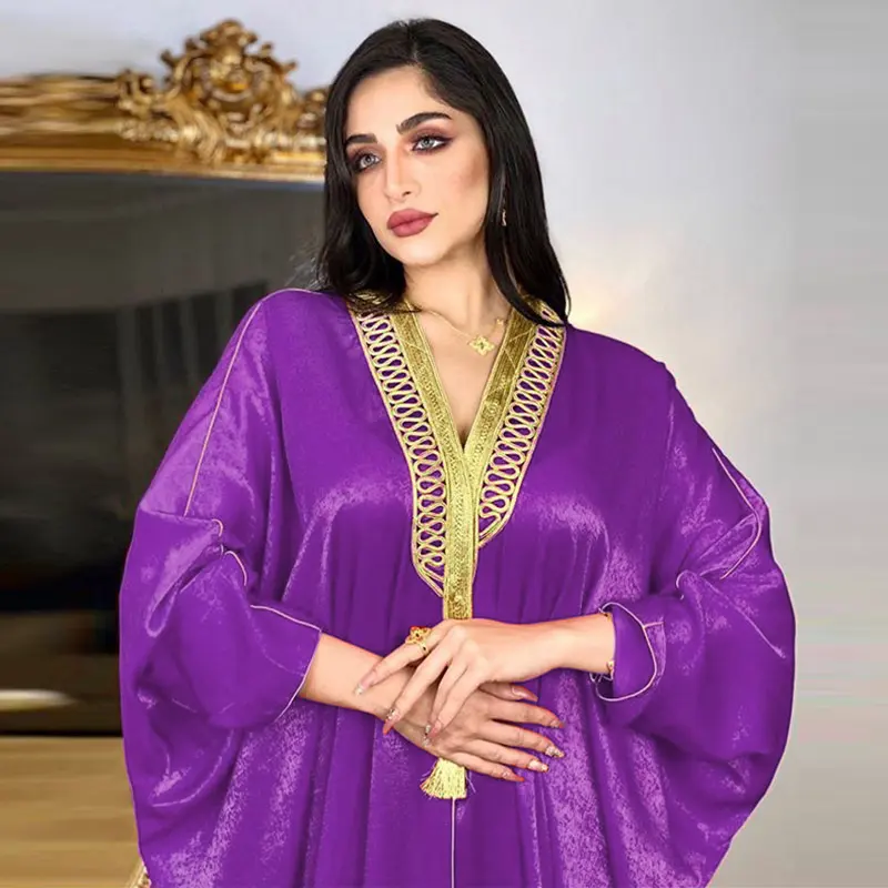 Moyen-Orient modeste mode musulmane Satin arabe dubaï musulman turc manches chauve-souris Robe Cardigan Abaya longue vêtements pour femmes musulmanes