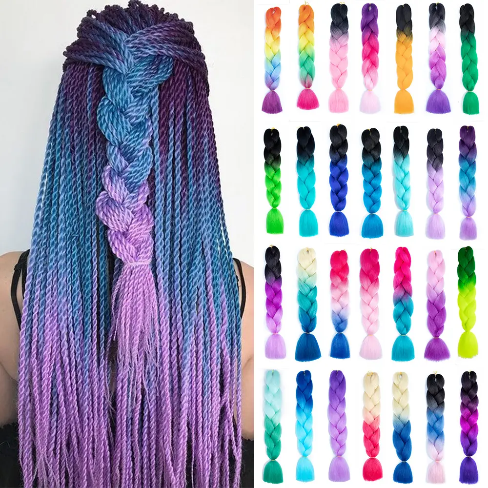 Trenzas de pelo sintético Jumbo de 24 pulgadas, muchos colores, púrpura, alta calidad, 100g