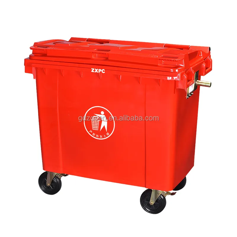 Cubo de basura con ruedas para cubo de basura al aire libre Plástico HDPE 660 con exterior grande 1100 Litros sostenible