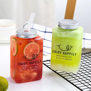 Custom Print 16oz 500ml <strong>Empty</strong> PET clear Beverage Boba Milk Tea square Bottle for Tea Juice Juice <strong>Container</strong> with Aluminum Cap