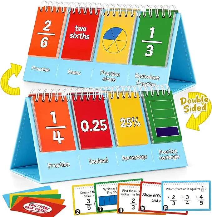 Fracciones de doble cara y rotafolio de equivalencia Manipuladores matemáticos para Manipuladores de fracciones de escuela primaria