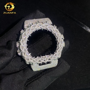 Thiết kế mới dw6900 phổ biến hip hop moissanite Iced ra đồ trang sức đồng hồ phụ kiện tùy chỉnh 925 Bạc Kim Cương xem Thorn bezel trường hợp - Product Image 6