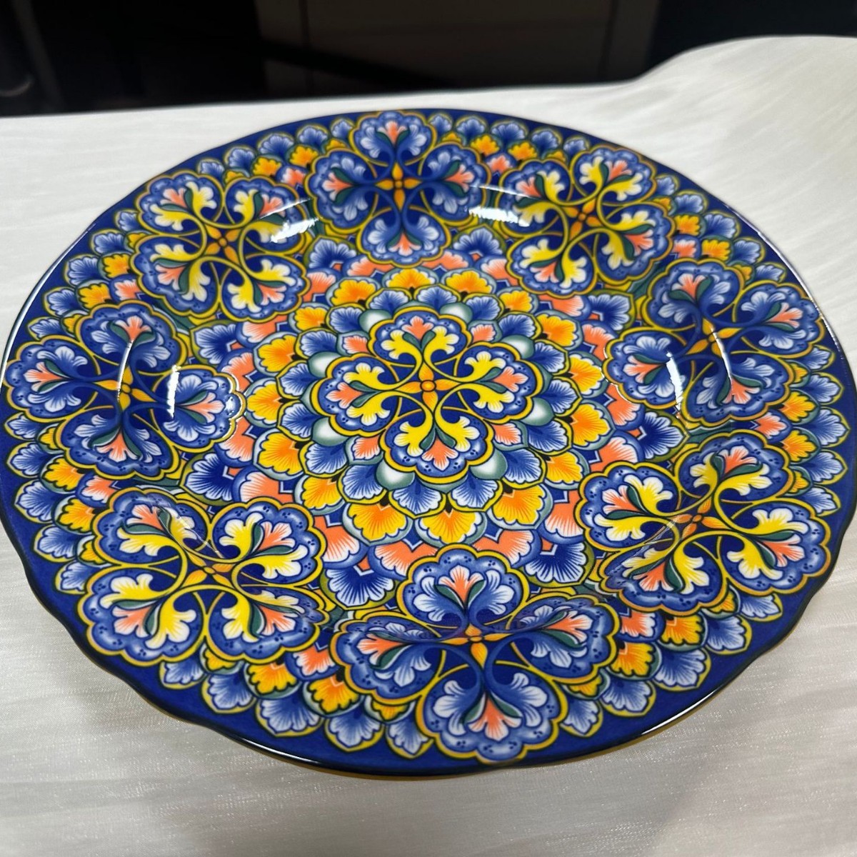 10inch lotus edge shallow plate/pa2062 blue sea flower cluster