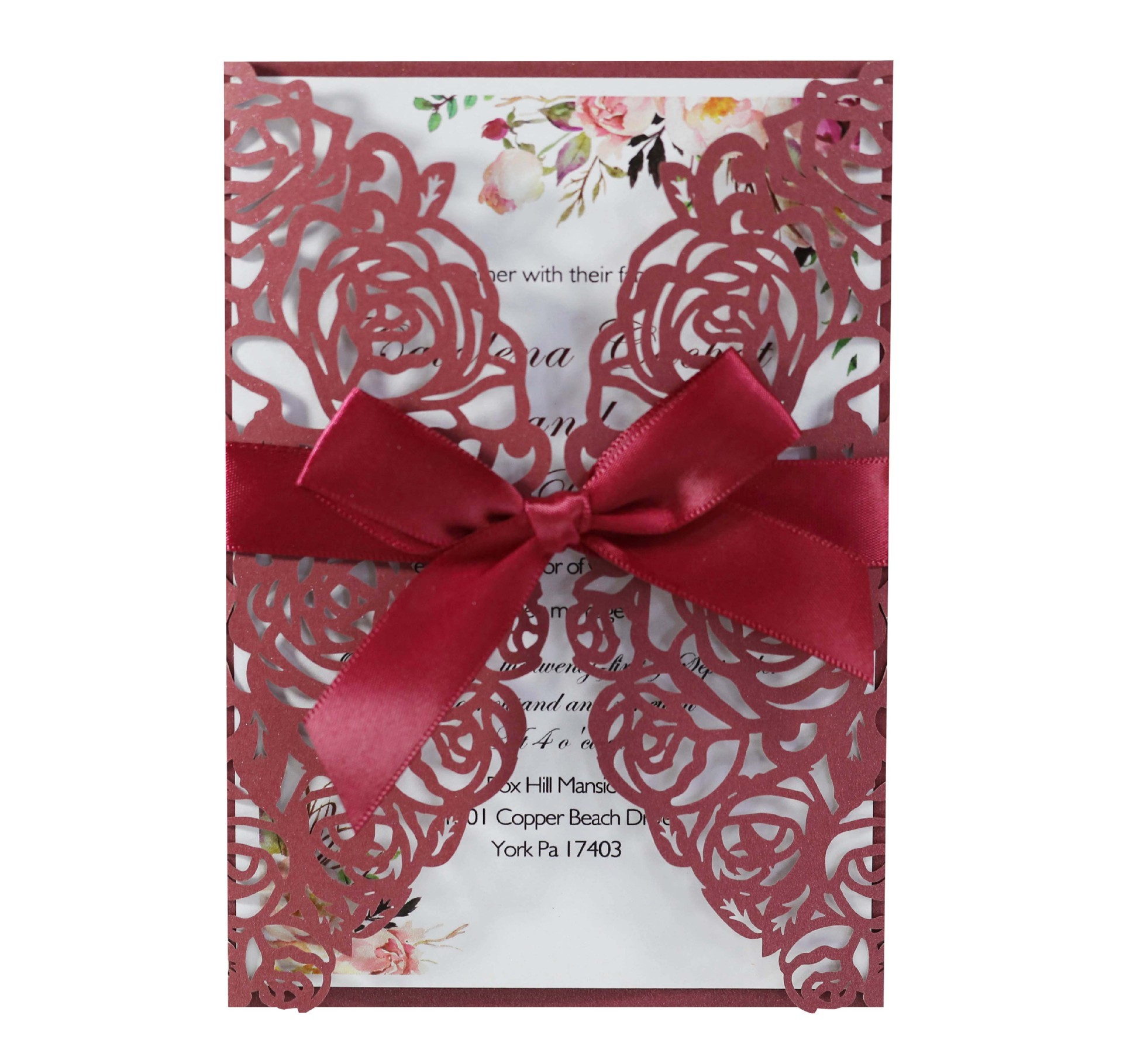 Pearl Paper red cover+insert+bow+envelope