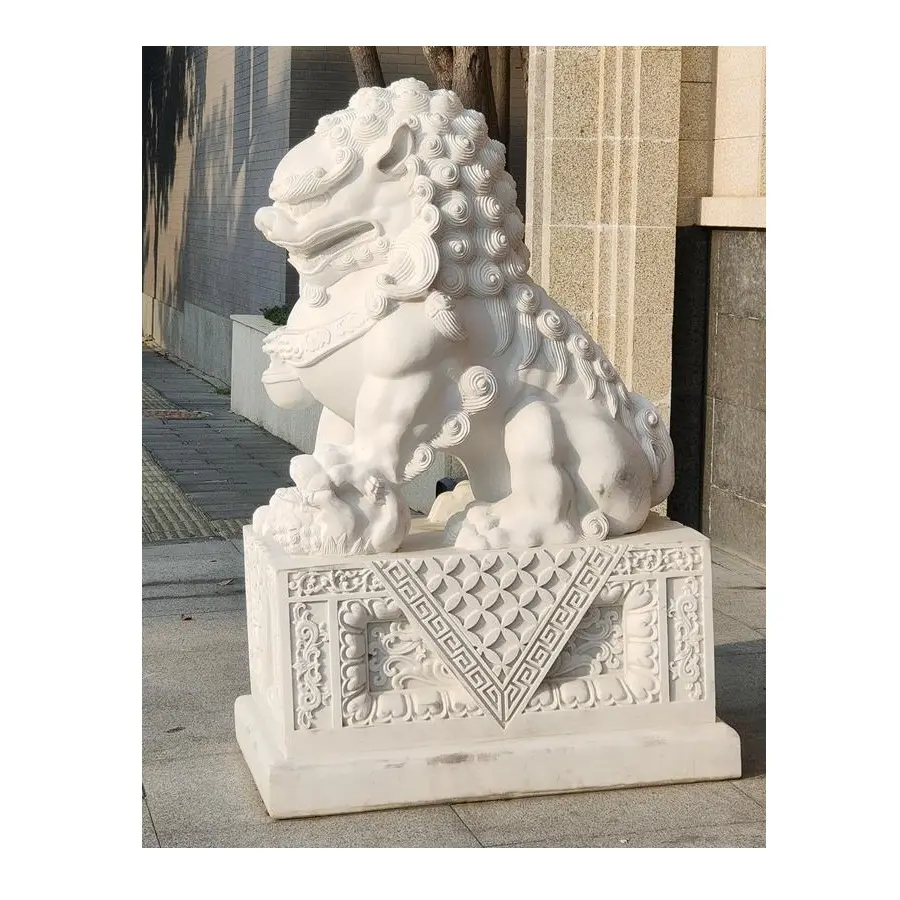 Pietra da esterno in marmo bianco cinese grande Feng Shui Fu Foo Dogs statua coppia di leoni custode vendita