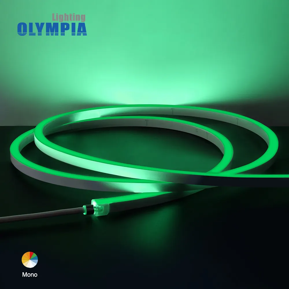 CE RoHS UL led néon silicone 2835 étanche IP68 24V 10W couleur verte flexible corde lumière bande éclairage flexible néons
