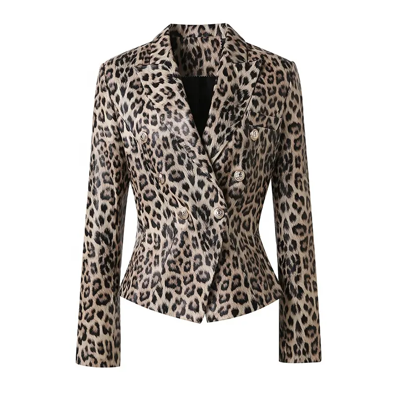 Mới Đến Bán Buôn Phụ Nữ Blazer Leopard In Ấn Bất Mềm Áo Khoác Da