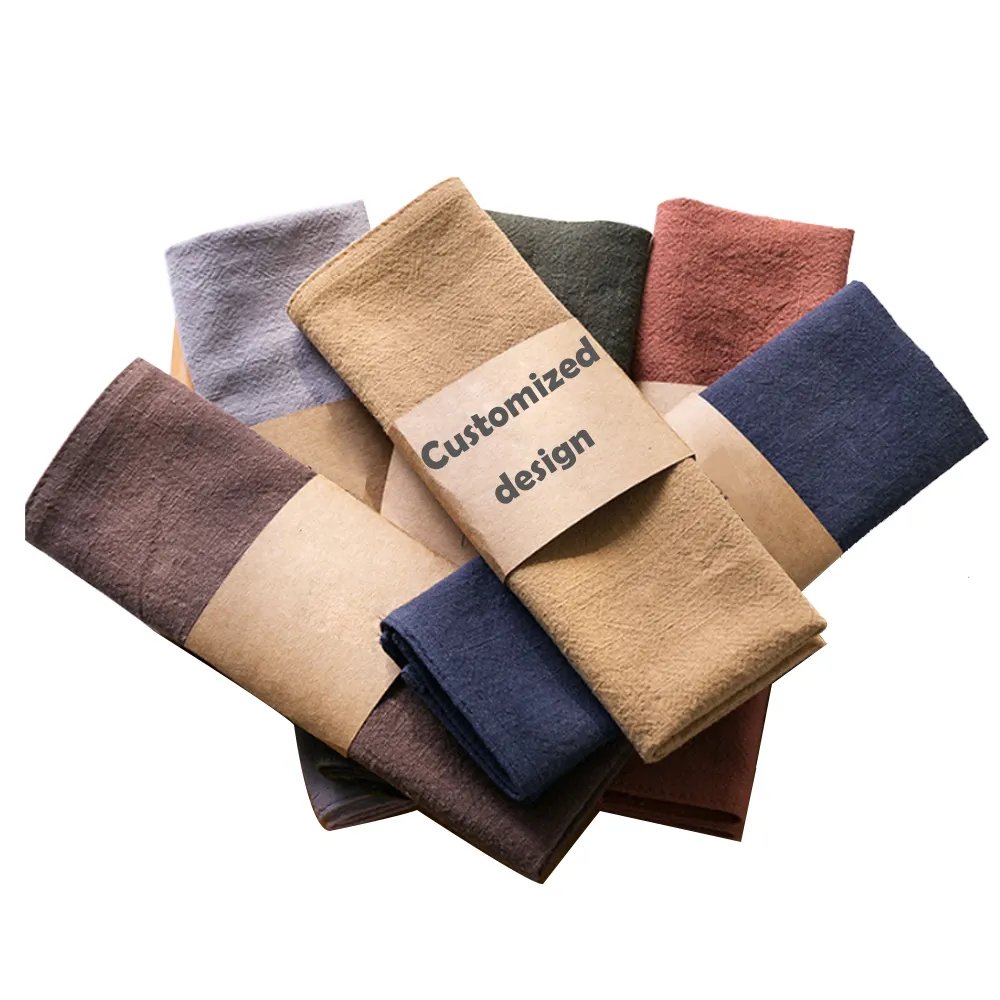100% Polyester Linen Cotton Embroidered Logo Kitchen Towel Set Hanging Customized Home Printed Tea Towel
