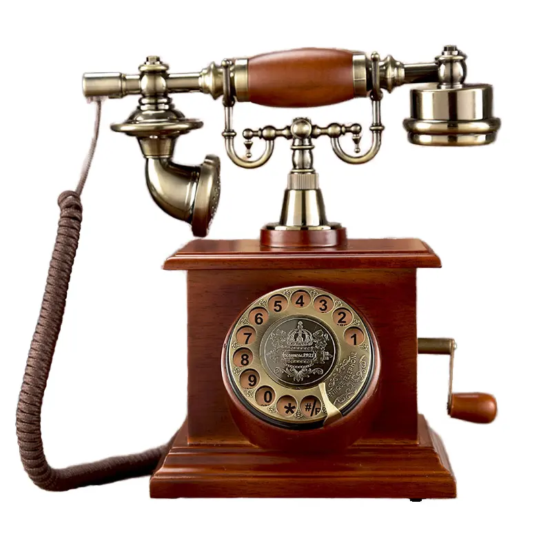 Telefone fixo antigo retrô de madeira maciça, cartão sem fio criativo para casa antiga, cartão com design rotativo, telefone fixo