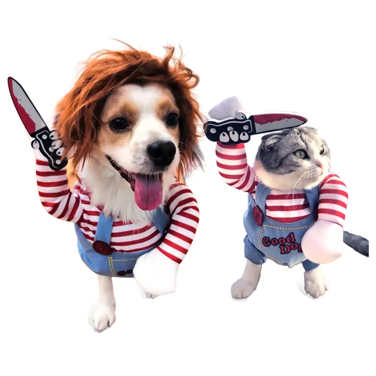 2023 Hot Selling Halloween Weihnachten lustig halten ein Messer Kostüm Hund Cosplay Party Bekleidung Kleidung