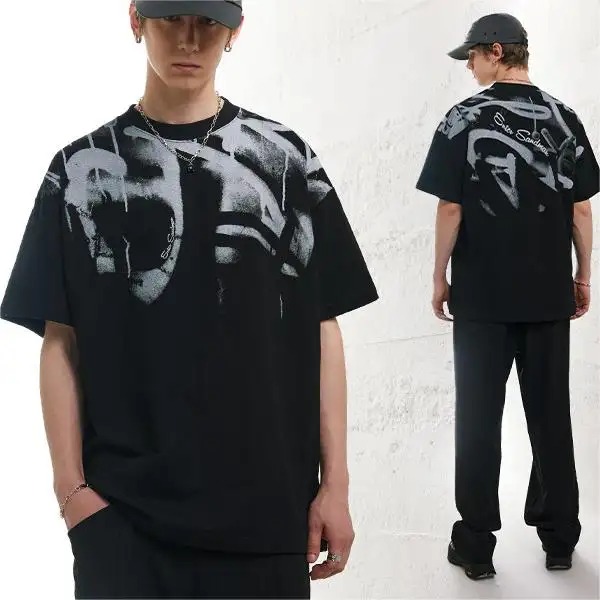 T-shirt da uomo oversize in cotone organico di alta qualità pesante 230gsm piccola scollatura streetwear logo personalizzato tshirt t shirt tee