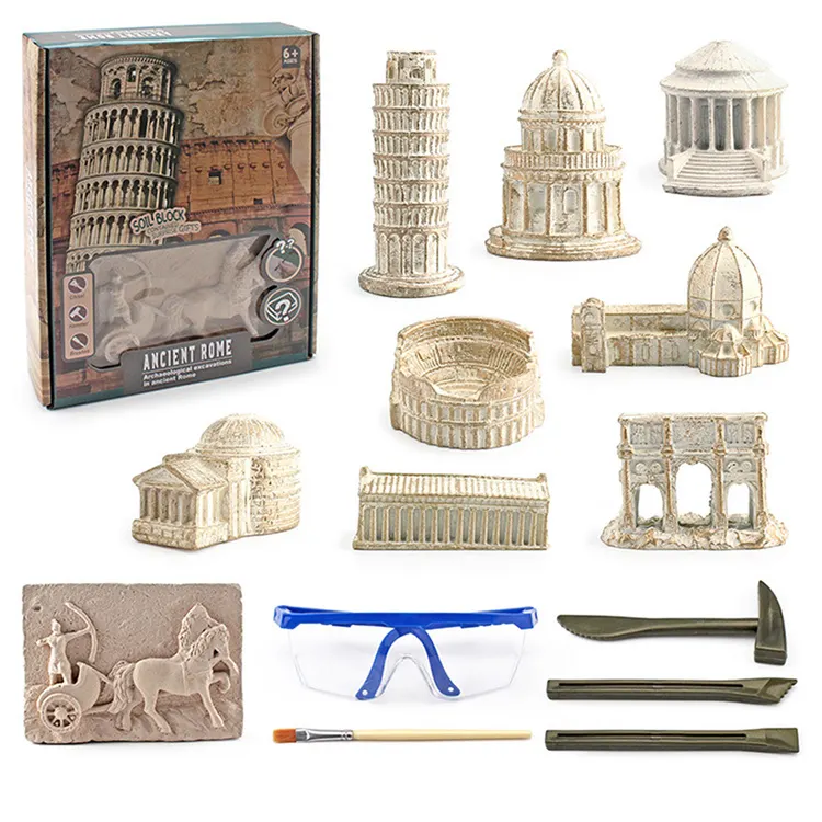 Conjunto de figuras de escavação de brinquedo, conjunto esqueleto arqueológico com fossil de dinossauro, ferramentas para cavar gatos