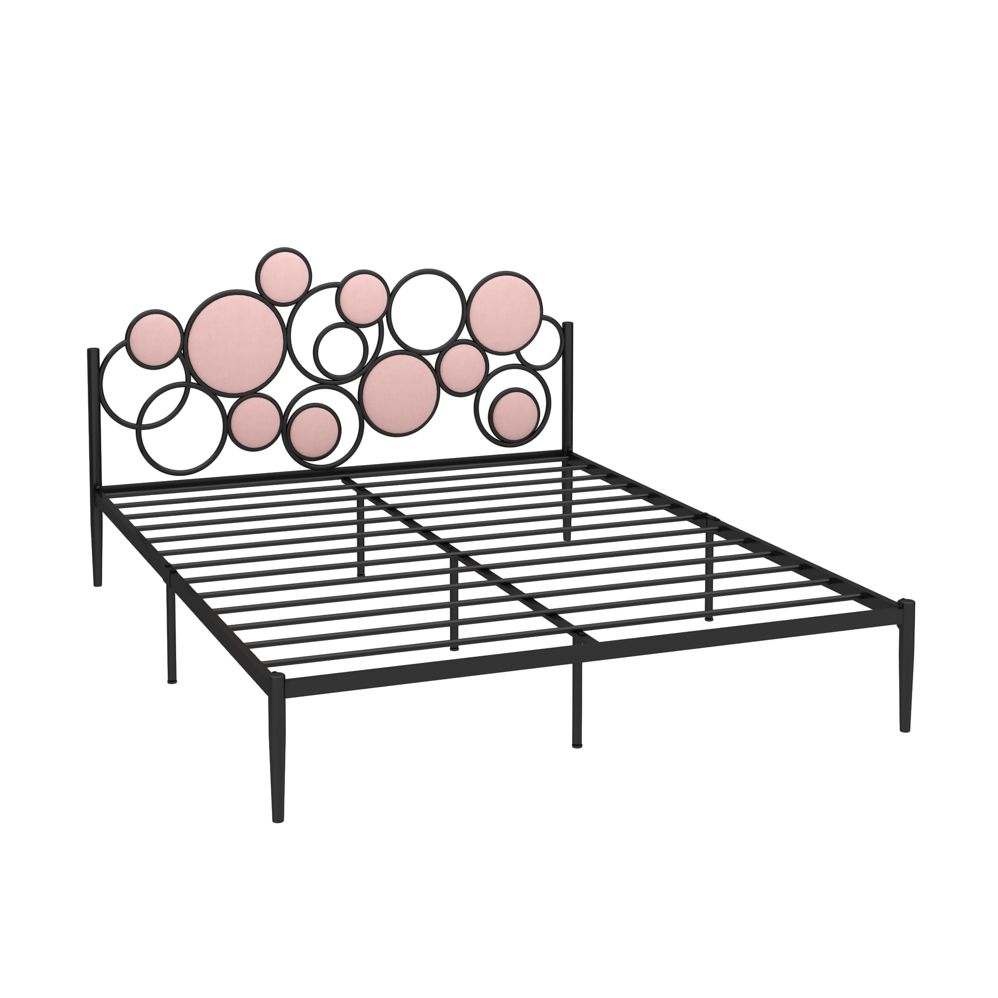 Cadre de lit noir à queue plate avec velours italien rose (rangée)