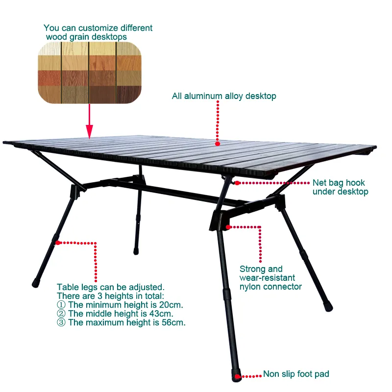 Prezzo ragionevole vendita calda all'ingrosso design moderno tavolo pieghevole personalizzato da campeggio tavoli pieghevoli facili da esterno