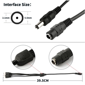 <strong>1</strong> to <strong>2</strong> Way <strong>2</strong>.1x5.<strong>5</strong> mm / <strong>2</strong>.5x5.<strong>5</strong> mm DC Splitter Cable 12V 5521 Female to Male DC Jack Plug with Power Cable - Product Image 5