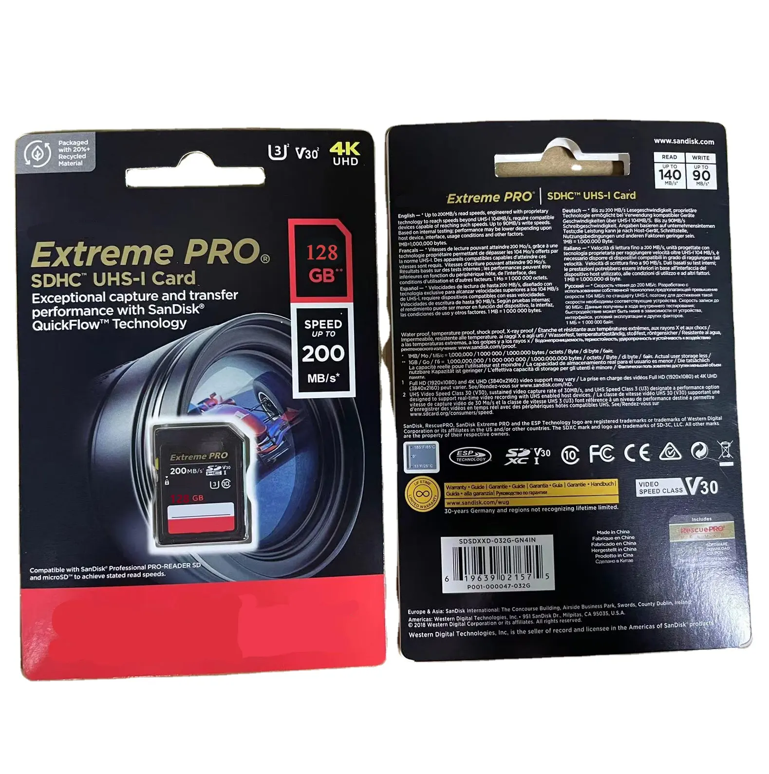Nuovo arrivo Sandiskk Extreme Pro Memory Card 32gb 64gb 128 128gb 256gb Sd Card 200 mb/s U3 V30 Memory Flash Card per fotocamera